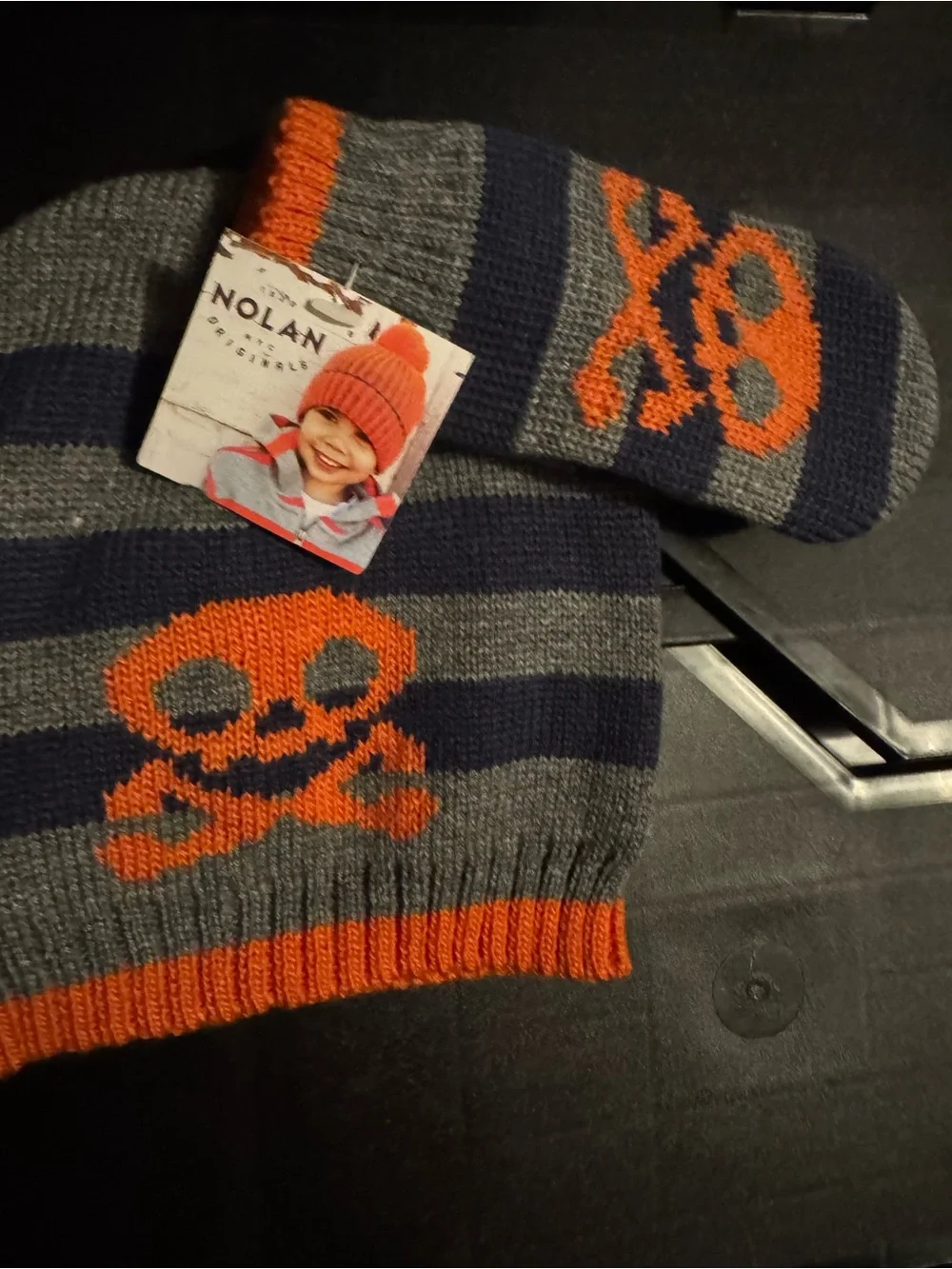 NWT! Nolan Originals Boys Skull Beanie and mitten Set 2T-4T
